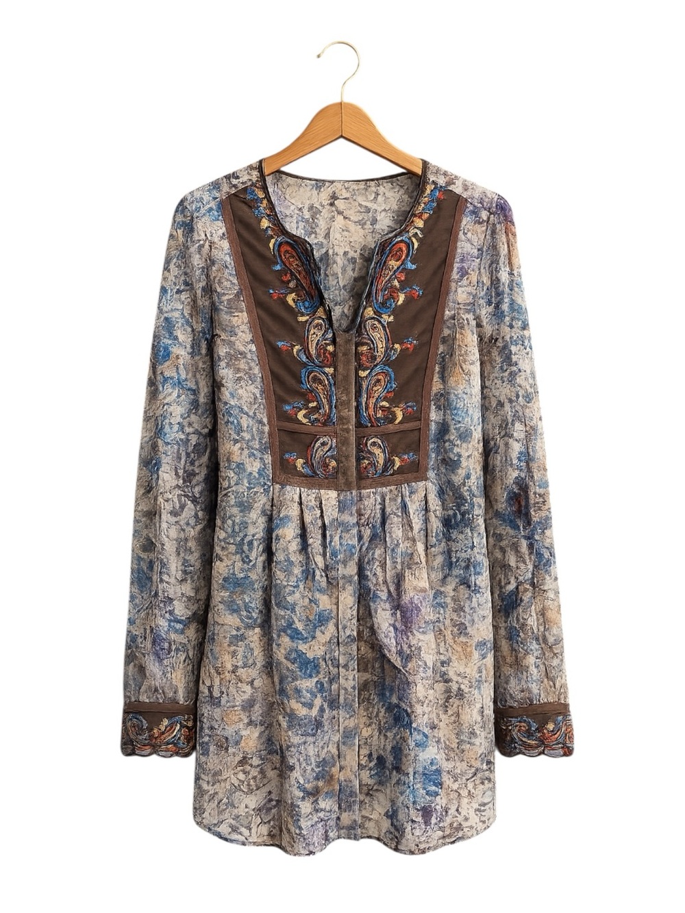 Coldwater Creek Paisley Embroidered Boho Tunic Top 1X‎ Artsy Earthy Button Front